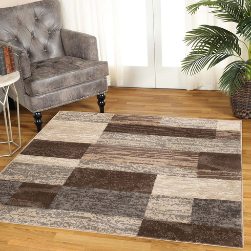 12' Beige Slate Gray And Brown Patchwork Runner Rug